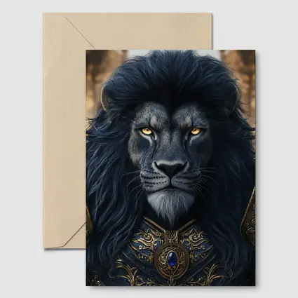 Dark Lion Warrior in Golden Armor Fantasy