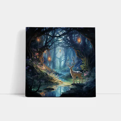 White Stag in Enchanted Glowing Fantasy Forest