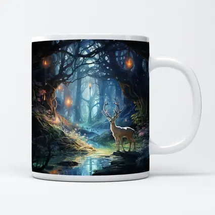 White Stag in Enchanted Glowing Fantasy Forest