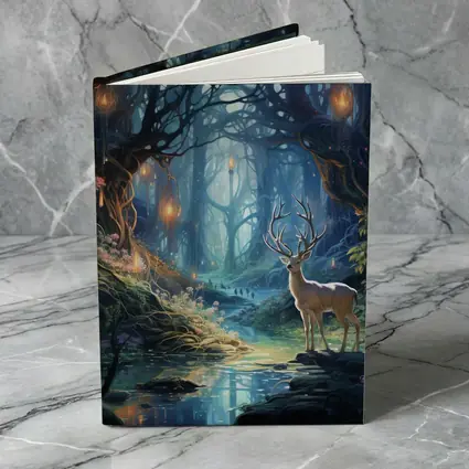 White Stag in Enchanted Glowing Fantasy Forest