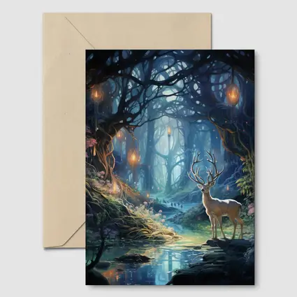 White Stag in Enchanted Glowing Fantasy Forest