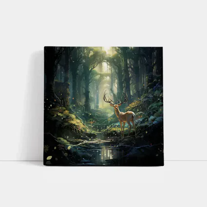 Deer Stag Standing In Enchanted Forest