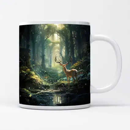 Deer Stag Standing In Enchanted Forest