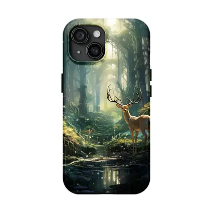 Deer Stag Standing In Enchanted Forest