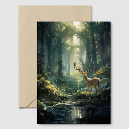 Deer Stag Standing In Enchanted Forest