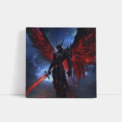 Dark Angel Warrior Red Wings Night Sky