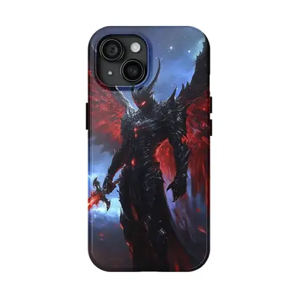 Dark Angel Warrior Red Wings Night Sky