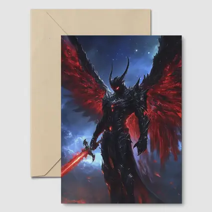 Dark Angel Warrior Red Wings Night Sky