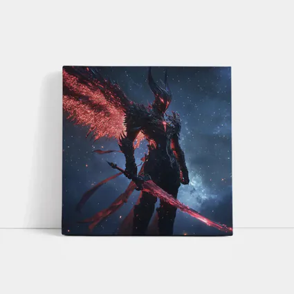 Dark Winged Warrior Red Glowing Spear Stars