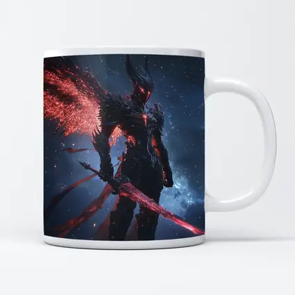 Dark Winged Warrior Red Glowing Spear Stars