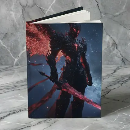 Dark Winged Warrior Red Glowing Spear Stars