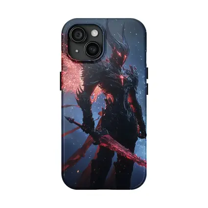 Dark Winged Warrior Red Glowing Spear Stars