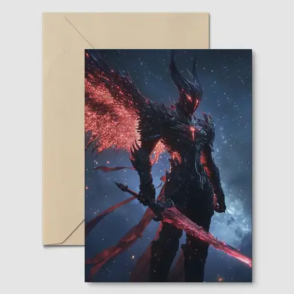 Dark Winged Warrior Red Glowing Spear Stars