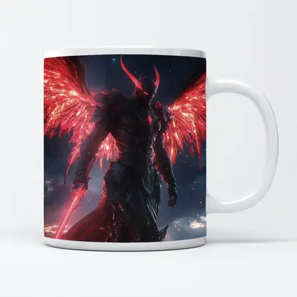 Dark Demon Angel Red Wings Starry Sky