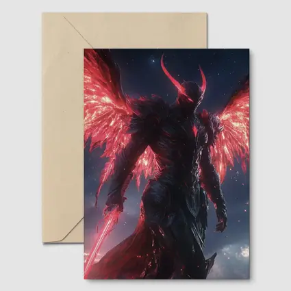 Dark Demon Angel Red Wings Starry Sky