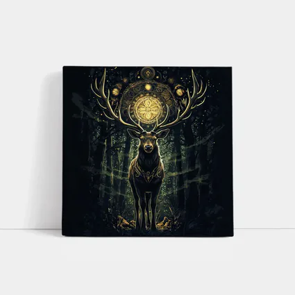 Mystic Stag Dark Forest Gold Mandala