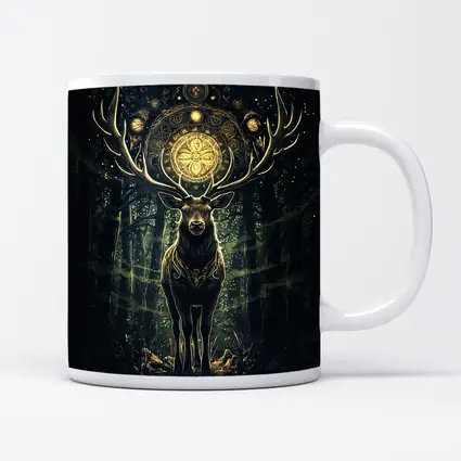 Mystic Stag Dark Forest Gold Mandala