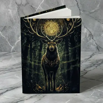 Mystic Stag Dark Forest Gold Mandala