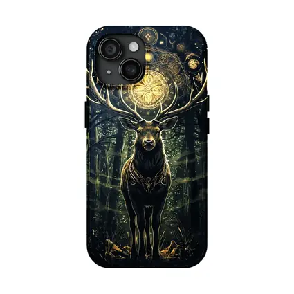 Mystic Stag Dark Forest Gold Mandala