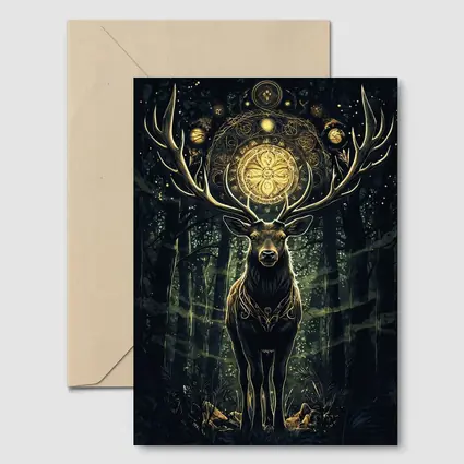 Mystic Stag Dark Forest Gold Mandala