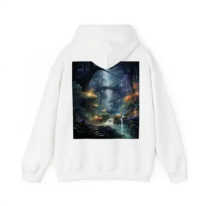 Enchanted Forest Deer by Glowing Waterfall