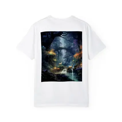 Enchanted Forest Deer by Glowing Waterfall