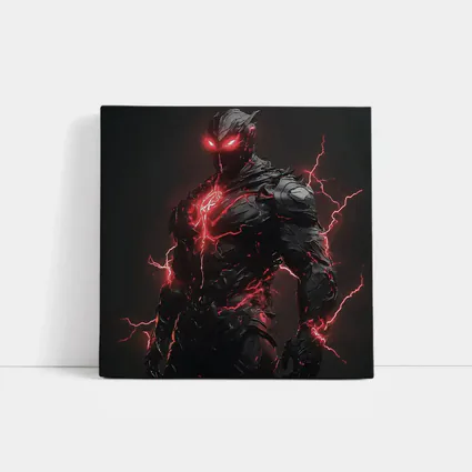 Dark Armored Warrior Red Lightning Fantasy Art