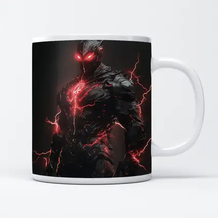 Dark Armored Warrior Red Lightning Fantasy Art