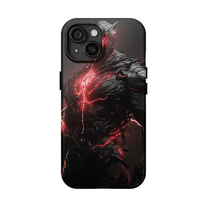 Dark Armored Warrior Red Lightning Fantasy Art