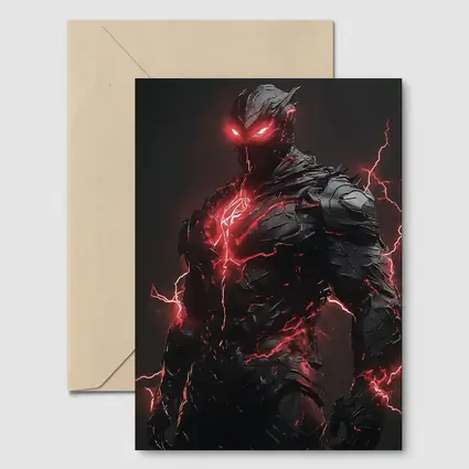 Dark Armored Warrior Red Lightning Fantasy Art