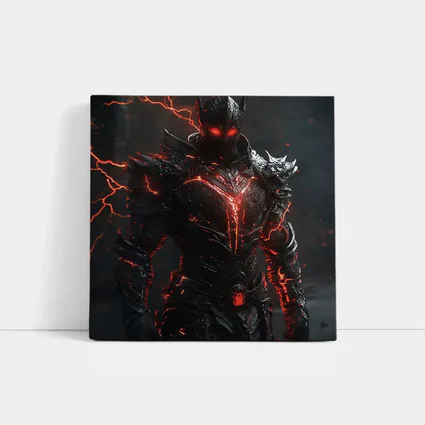 Dark Armored Warrior Glowing Red Lightning