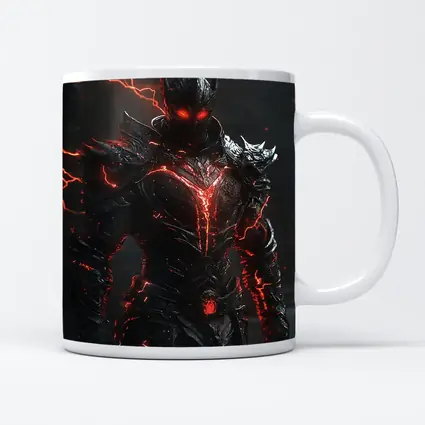Dark Armored Warrior Glowing Red Lightning