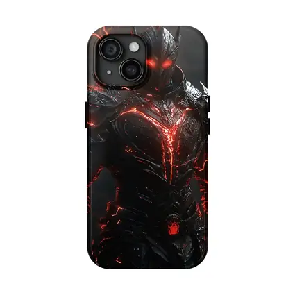 Dark Armored Warrior Glowing Red Lightning