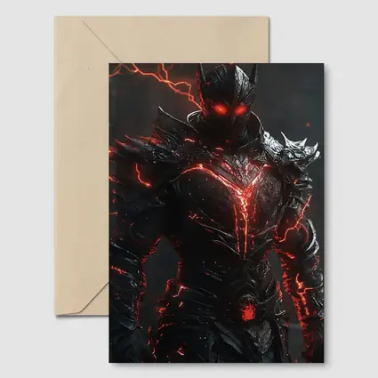 Dark Armored Warrior Glowing Red Lightning