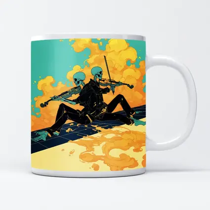 Skeleton Duo Playing Violin Teal Background
