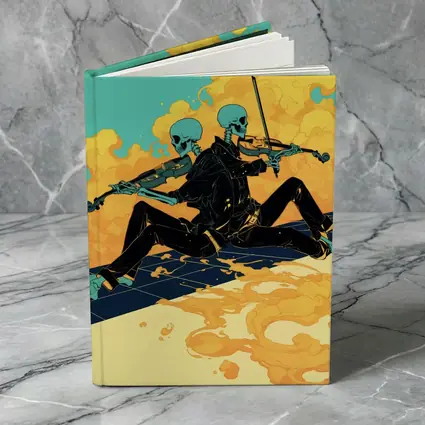 Skeleton Duo Playing Violin Teal Background