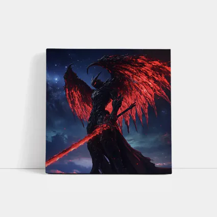 Dark Demon Warrior Red Wings Night Sky