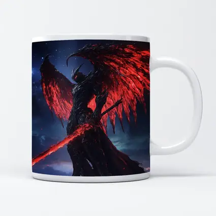 Dark Demon Warrior Red Wings Night Sky