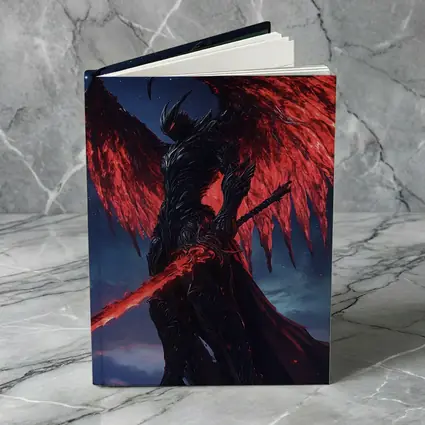 Dark Demon Warrior Red Wings Night Sky