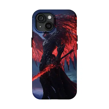 Dark Demon Warrior Red Wings Night Sky