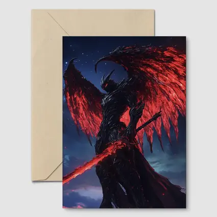 Dark Demon Warrior Red Wings Night Sky