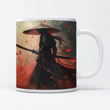 Samurai Warrior Red Petals Dark Art