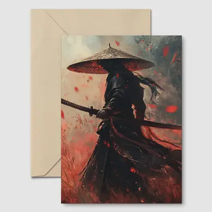 Samurai Warrior Red Petals Dark Art