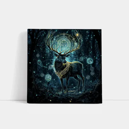 Mystical Stag Glowing Runes Dark Forest