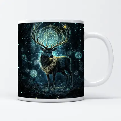 Mystical Stag Glowing Runes Dark Forest