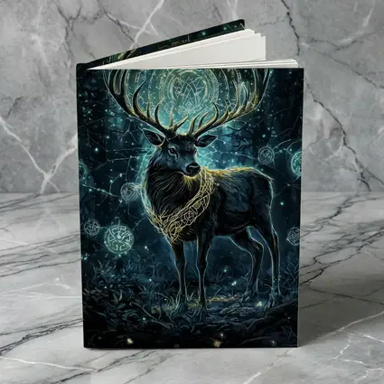 Mystical Stag Glowing Runes Dark Forest