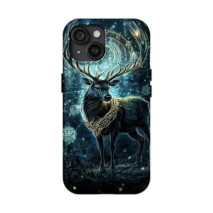 Mystical Stag Glowing Runes Dark Forest