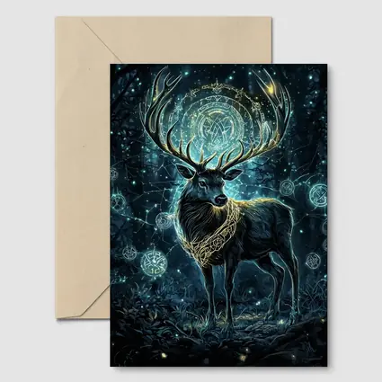 Mystical Stag Glowing Runes Dark Forest