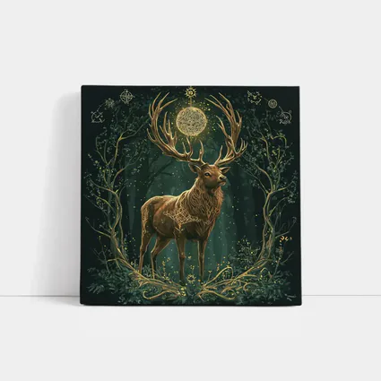 Mystic Stag Celtic Forest Glowing Moon Art