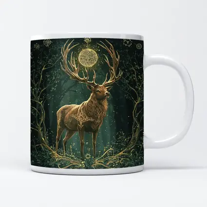 Mystic Stag Celtic Forest Glowing Moon Art